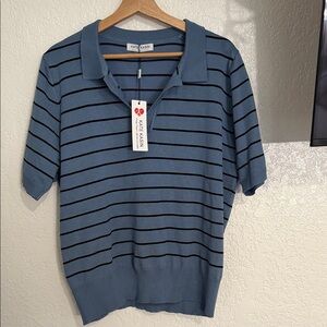 Kate Kasin Men’s Blue Striped Polo Shirt